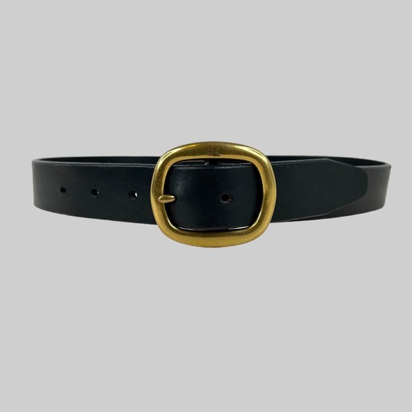 CK Italian Saddle Leather Belt in Black and Gold Women's Size Small - Picture 1 of 12